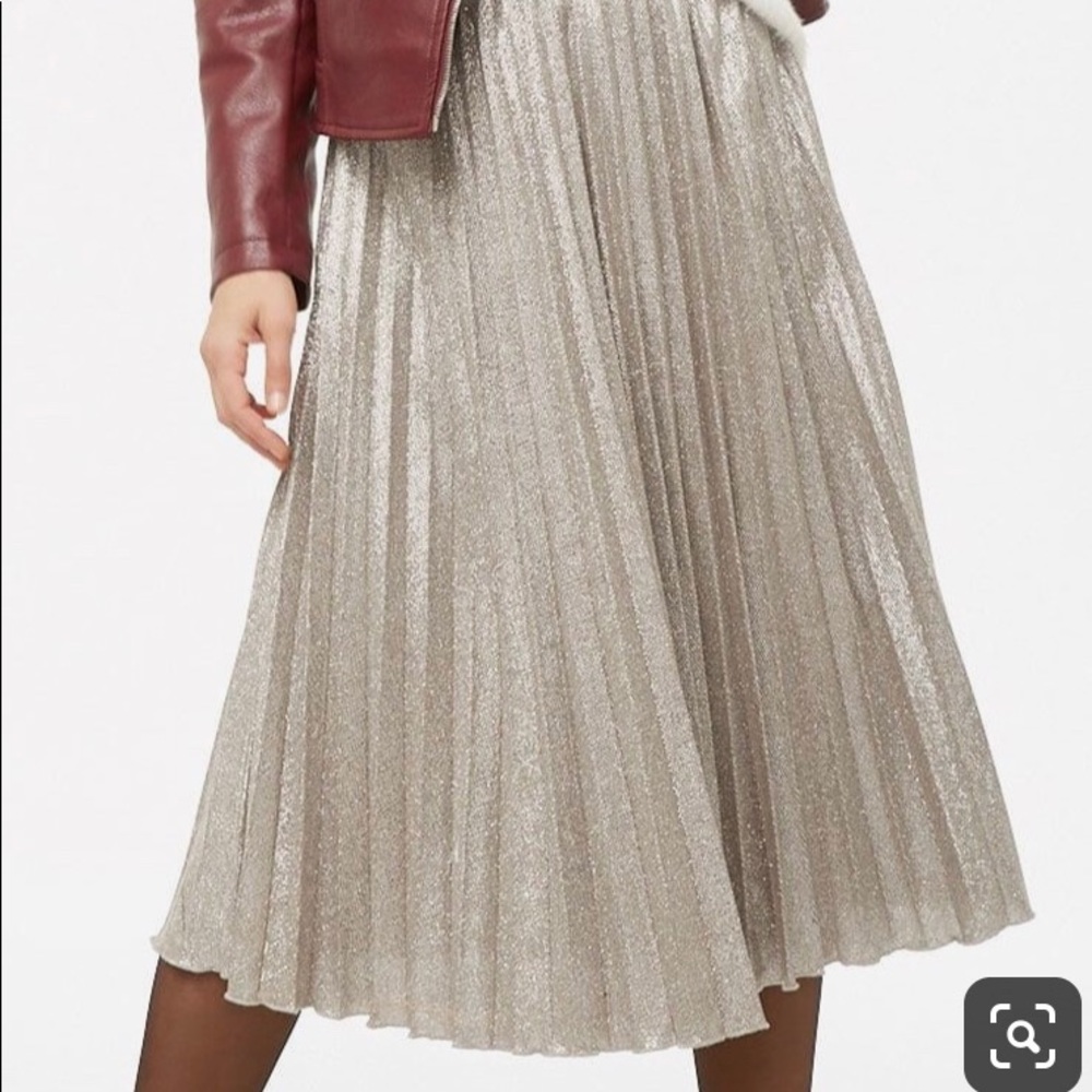 Forever 21 silver metallic pleated midi skirt